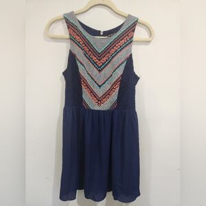 Navy and Multicolor Embroidery And Lace Dress